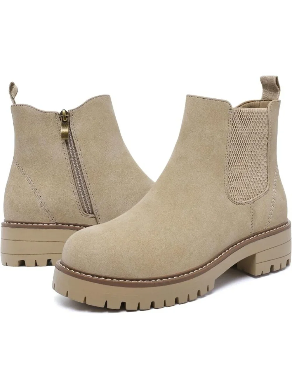 Stylish Women's Ankle Chelsea Boots with Side Zip, Chunky Low Heel, Round Toe